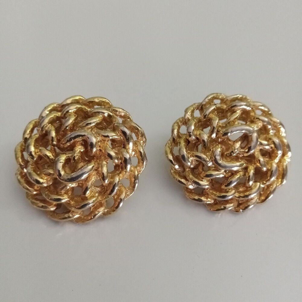 Vintage 80s Earrings tone button style FLAWED-heavy tarnished all over